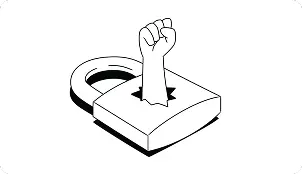 Illustration of an arm breaking through a lock, symbolizing a data breach